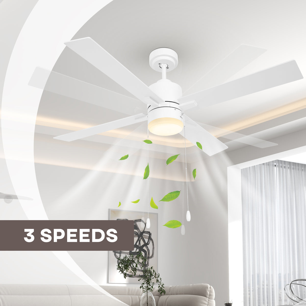 HOMCOM Ceiling Fan with LED Light in White and Natural Tone