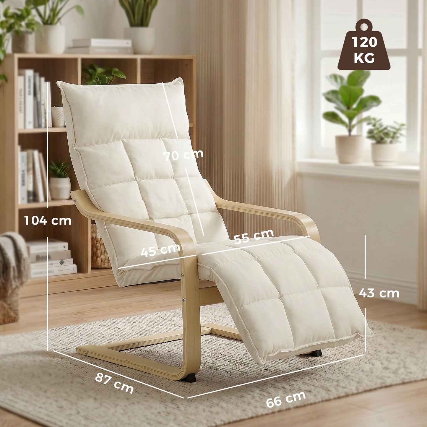 HOMCOM Modern Accent Chair, Leisure Lounge Chair Armchair with Footrest, Plush Cushion, Curved Legs and Arms, Cream White