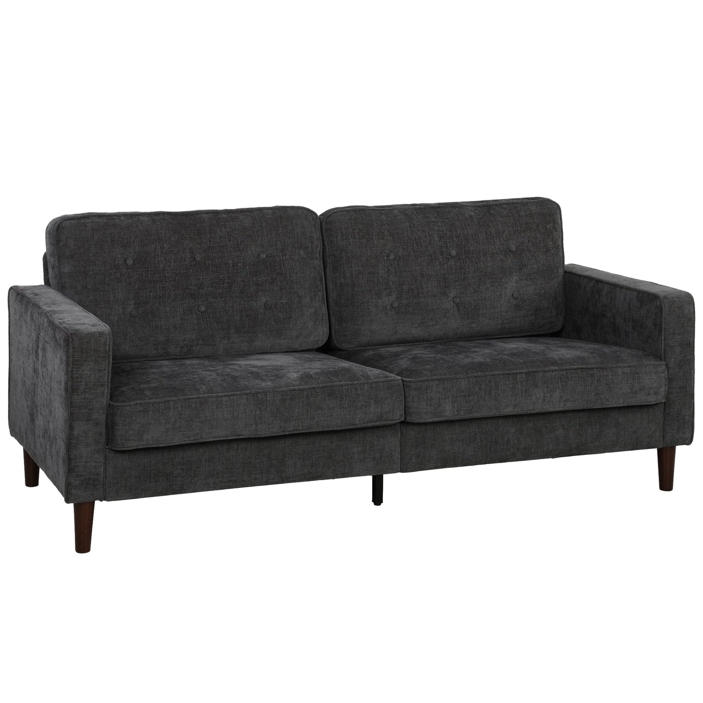 HOMCOM 3 Seater Sofa Button Tufted Upholstered Couch with Wood Legs for Living Room, Dark Grey