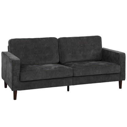 HOMCOM 3 Seater Sofa Button Tufted Upholstered Couch with Wood Legs for Living Room, Dark Grey