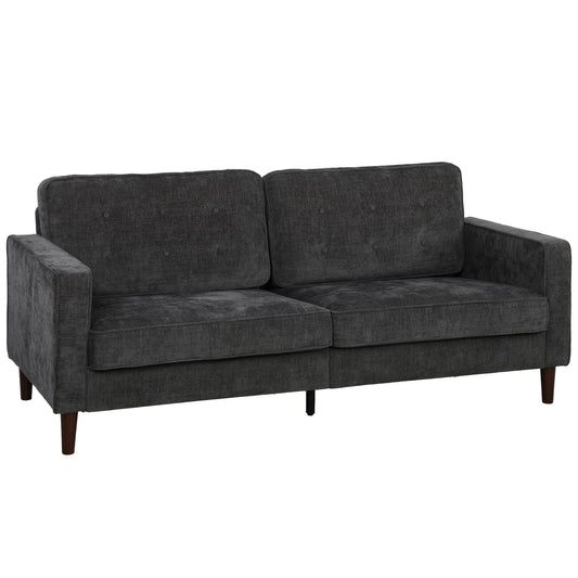 HOMCOM 3 Seater Sofa Button Tufted Upholstered Couch with Wood Legs for Living Room, Dark Grey