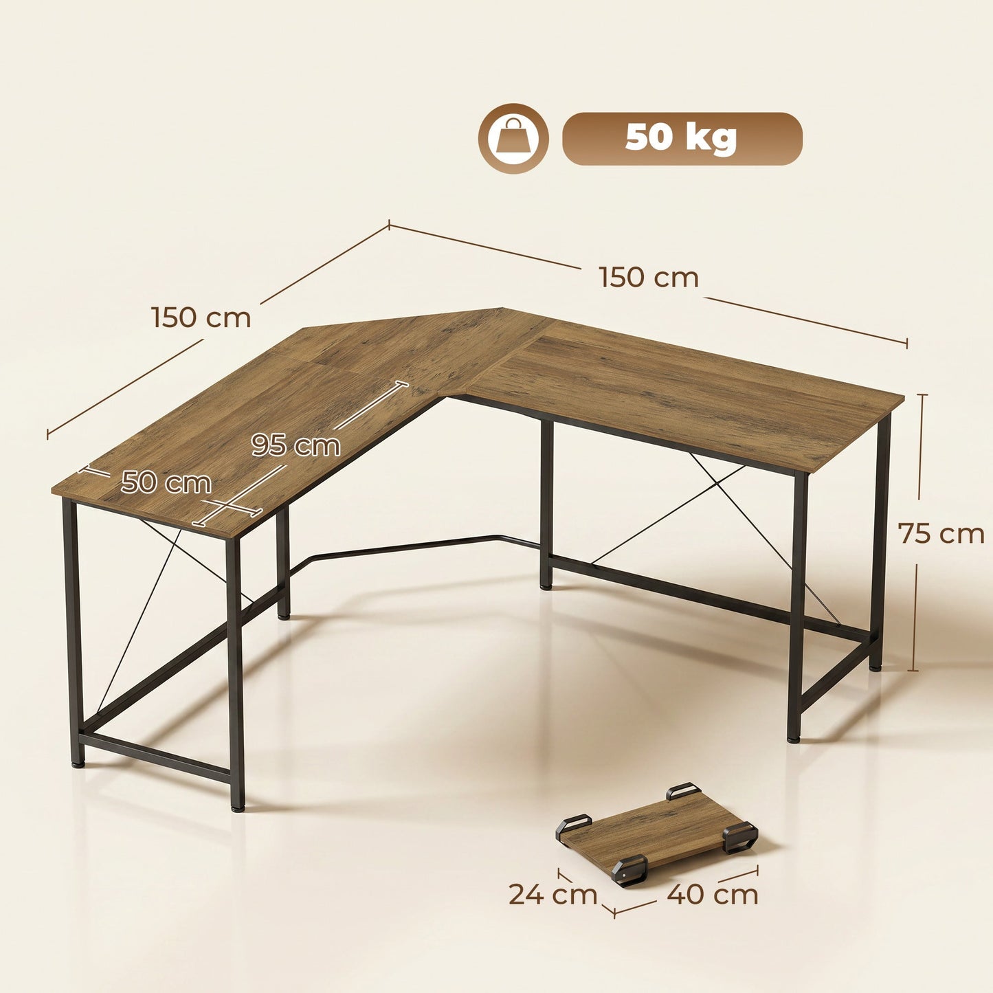 HOMCOM Corner L-Shape Computer Desk PC Workstation Writing Gaming Table Home Office
