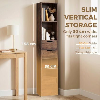 HOMCOM Bookcase with Drawers Adjustable Shelf Bookshelf with 2 Drawers and Cabinet 158 cm Rustic Brown