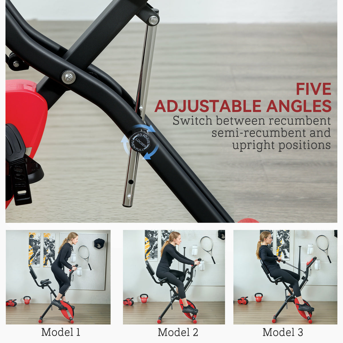SPORTNOW Five-in-one Foldable Exercise Bike in Red