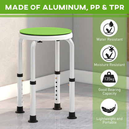 HOMCOM 360 Swivel Shower Chair, Height Adjustable Aluminium Shower Stool with Non-Slip Feet for Disabled, Elderly, Green