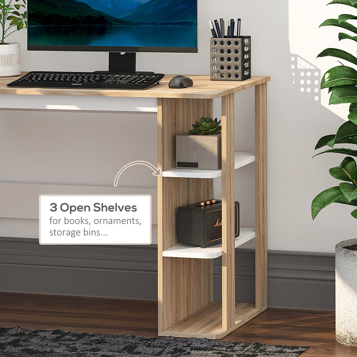HOMCOM Computer Desk in Oak and White