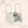 AIYAPLAY Adjustable 3 Step Toddler Tower with Handles, Non-slip Surface and Foot Pads, Grey