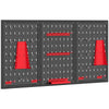 HOMCOM 28 Pcs Wall-Mounted Pegboard with 3 Boards, Garage Tool Storage Unit Black and Red