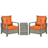 Outsunny 3 Pieces Rattan Bistro Set, Wicker Garden Furniture Set with Storage Coffee Table and Chairs, Thickened Cushions for Outdoor, Patio, Balcony, Orange