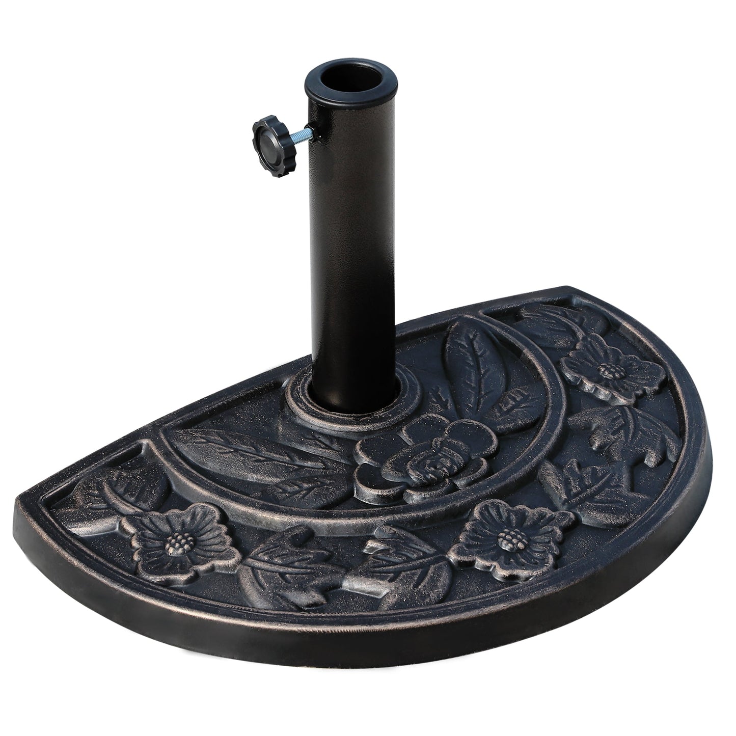 Outsunny 9kg Resin Parasol Base, Half Round Umbrella Stand with Floral Design for Garden, Outdoor, Suitable Umbrella Rod: a3.8cm, a4.8cm, Bronze Tone