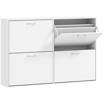 HOMCOM Wooden Modern Design 4 Drawer Shoes Cabinet Pull Down Shelf Storage Organiser - White