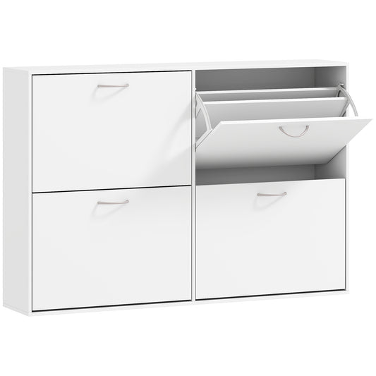 HOMCOM Wooden Modern Design 4 Drawer Shoes Cabinet Pull Down Shelf Storage Organiser - White