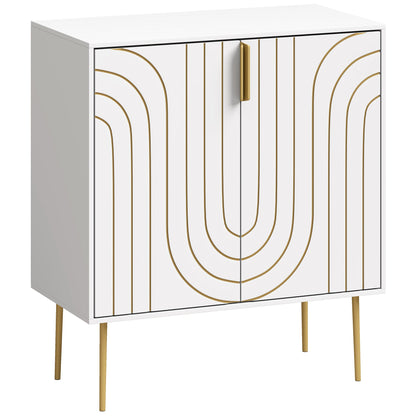 HOMCOM Modern Kitchen Cupboard, Storage Cabinet with 2 Doors, Adjustable Shelf and Metal Legs, White