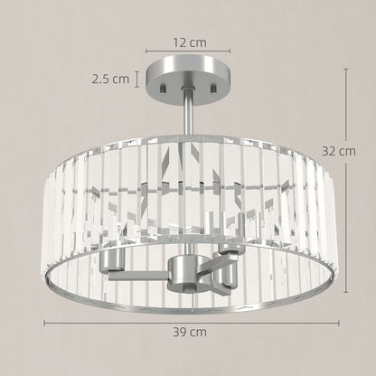 HOMCOM Crystal Ceiling Light Fixture, Semi Flush Mount Modern Crystal Chandelier Ceiling Light for Living Room, Bedroom, Hallway, Dining Room, E14 Base 3-Lights, Bulbs Not Included, Silver Tone