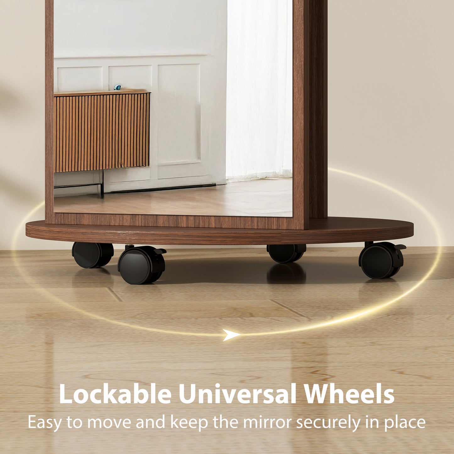HOMCOM 2-in-1 Full Length Mirror with Storage Shelves, Floor Mirror with 4 Wheels, Coat Rack, Hooks, Brown Wood Effect