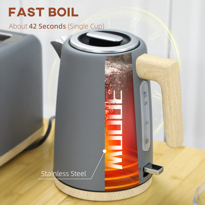 HOMCOM Stainless Steel Kettle and Toaster Set in Grey