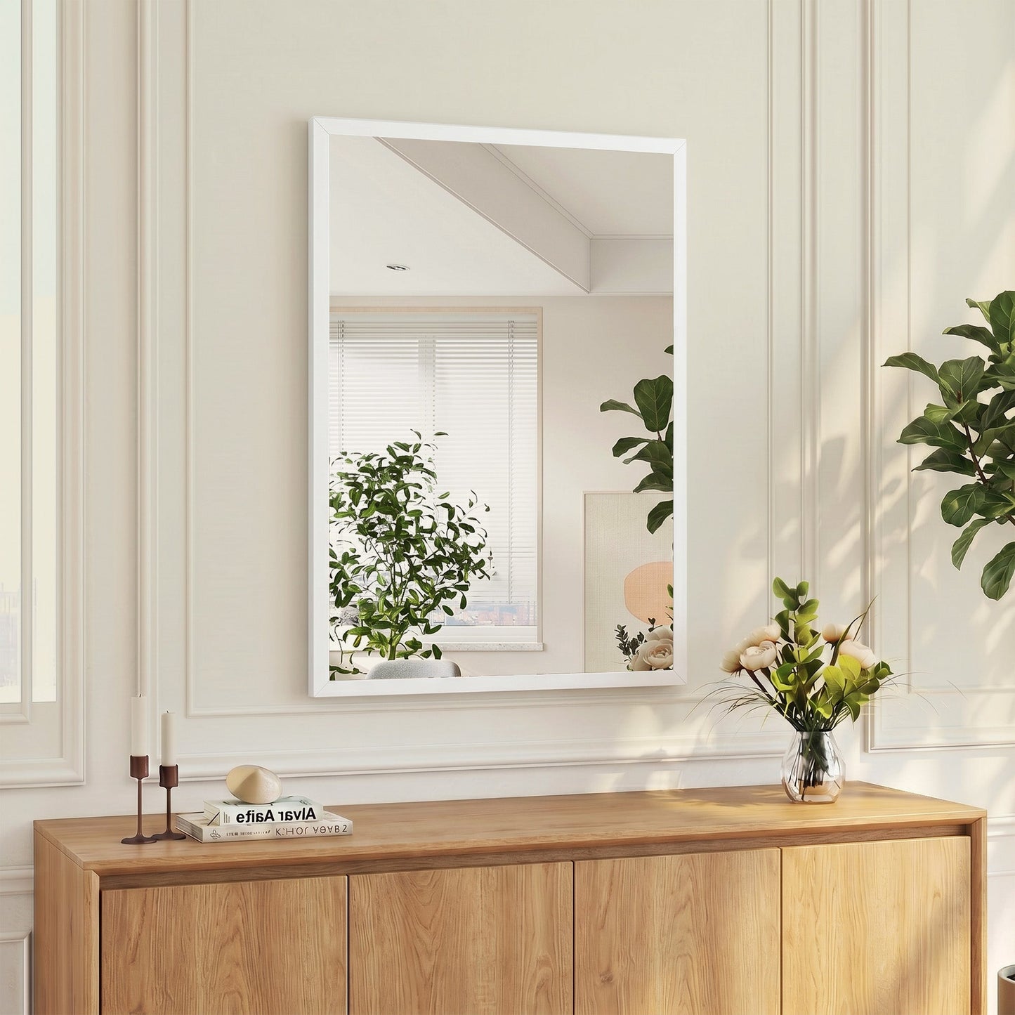 HOMCOM Wall-Mounted Bathroom Mirror, 70 x 50 cm Wall Mirror for Living Room, Bedroom, Hallway, White