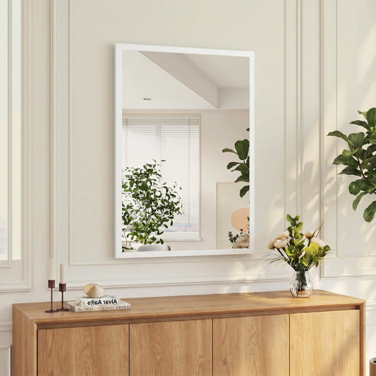 HOMCOM Wall-Mounted Bathroom Mirror, 70 x 50 cm Wall Mirror for Living Room, Bedroom, Hallway, White