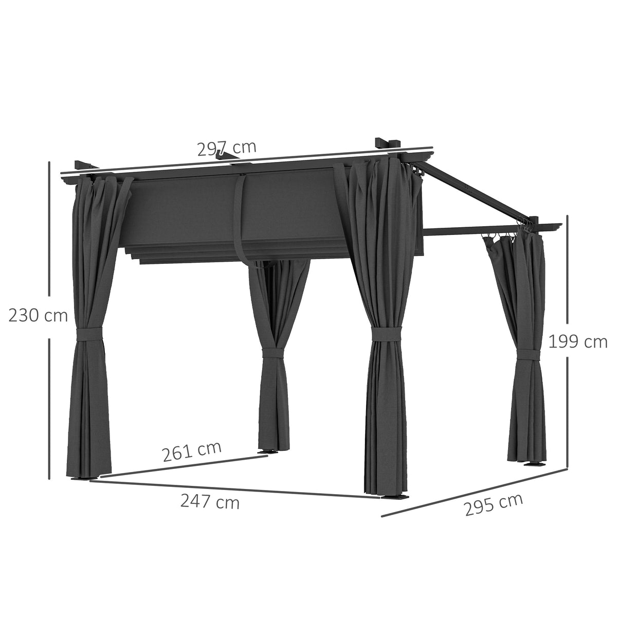 Outsunny Retractable Roof Pergola in Dark Grey
