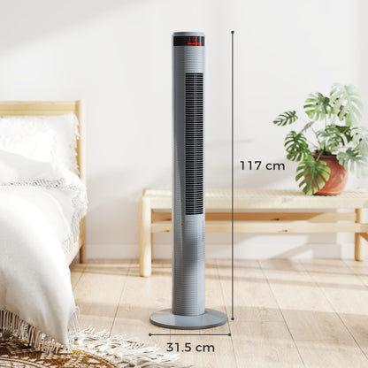 HOMCOM Oscillating Tower Fan Remote Control 3 Speed Modes Cooling Machine in Grey
