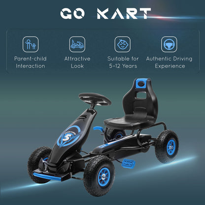 HOMCOM Kids Pedal Go Kart, with Adjustable Seat, Inflatable Tyres - Blue