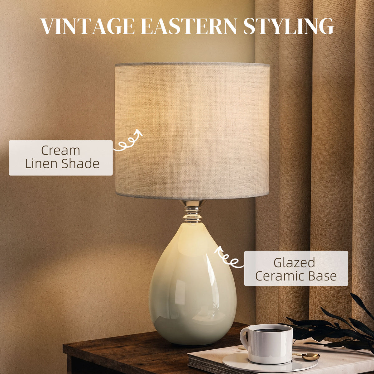 HOMCOM Table Lamp in Cream White