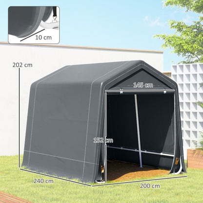 مخزن حديقة خارجي من Outsunny بمقاس 8 × 6.5 قدم، خيمة دراجات مقاومة للماء مع باب سحاب مزدوج قابل للطي لأدوات الحديقة، رمادي داكن