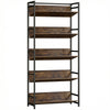HOMCOM Bookshelf 5-Tier Metal Frame Room Divider Bookcase Storage Shelves for Living Room Rustic Brown