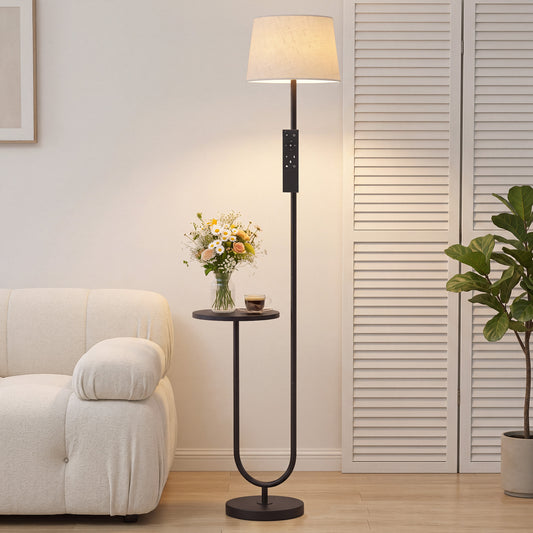 HOMCOM Modern Floor Lamp with Shelf in Black