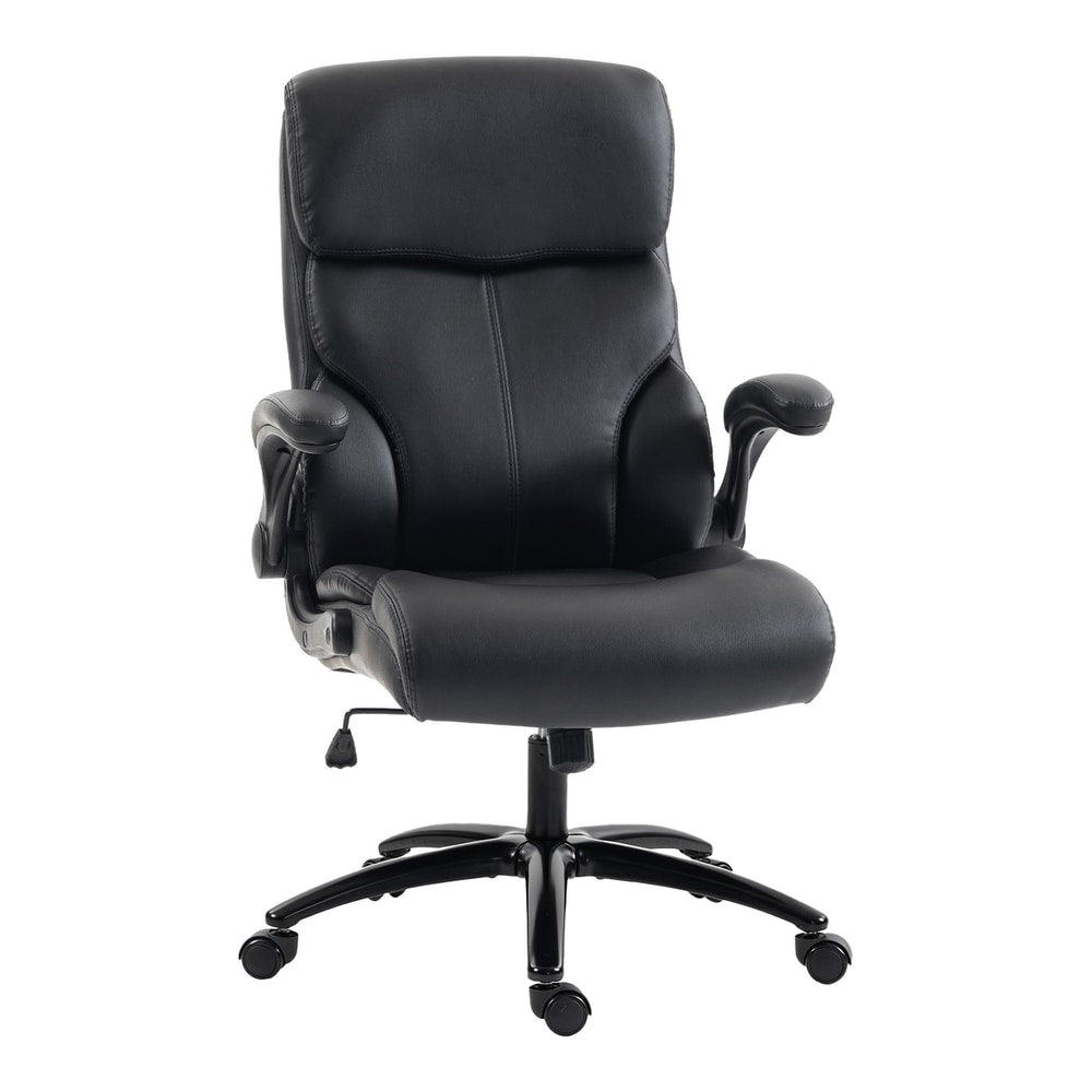 HOMCOM Office Chair, 180kg Heavy Duty PU Leather Computer Desk Chair with Flip-Up Armrests, Wide Seat, Spring Cushion, Black