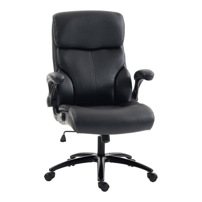HOMCOM Office Chair, 180kg Heavy Duty PU Leather Computer Desk Chair with Flip-Up Armrests, Wide Seat, Spring Cushion, Black