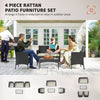 Outsunny 4 Piece Rattan Garden Furniture Sofa Set with Loveseat, Armchairs, Glass-Top Coffee Table and Cushions, Cream White