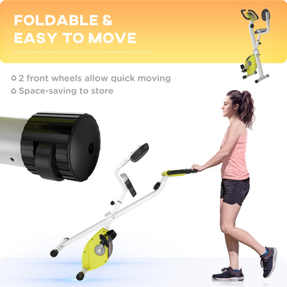 HOMCOM Folding Exercise Bike, Fitness Bicycle Indoor Trainer, 8-Level Magnetic Resistance Adjustable, with LCD Monitor, Pulse Sensor, Yellow