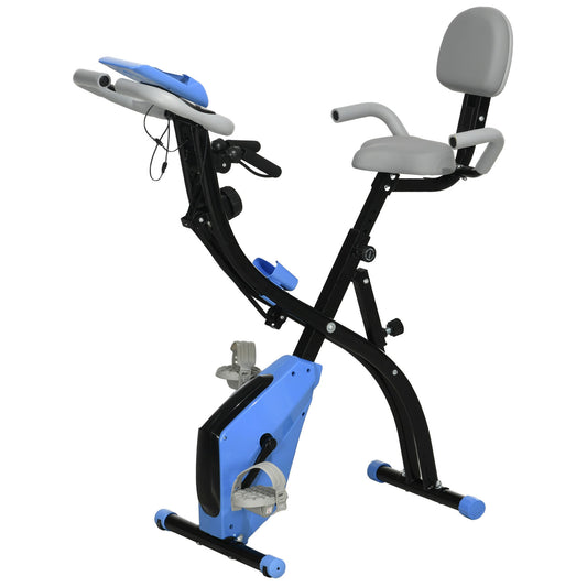 HOMCOM 2-in-1 Folding Exercise Bike with 8-Level Magnetic Resistance in Blue
