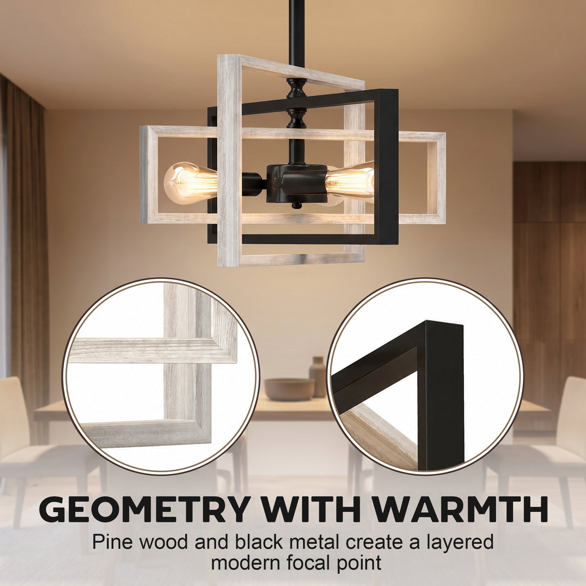 HOMCOM Ceiling Light Fixtures, Industrial Ceiling Lighting with Wood Frame, Bulbs Not Included, Black