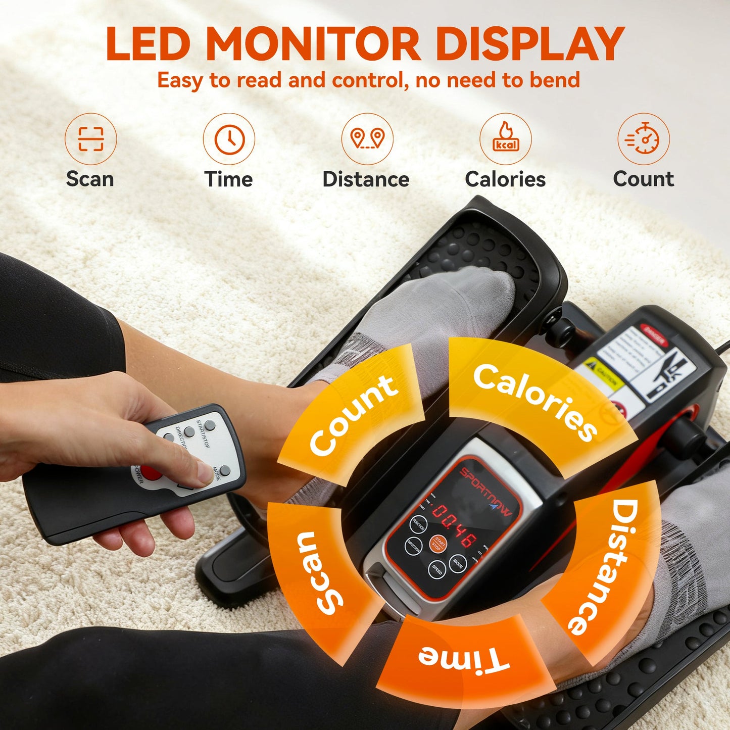 SPORTNOW Under Desk Elliptical Machine for Home, Electric Elliptical Machine with 12 Adjustable Speed, LED Monitor