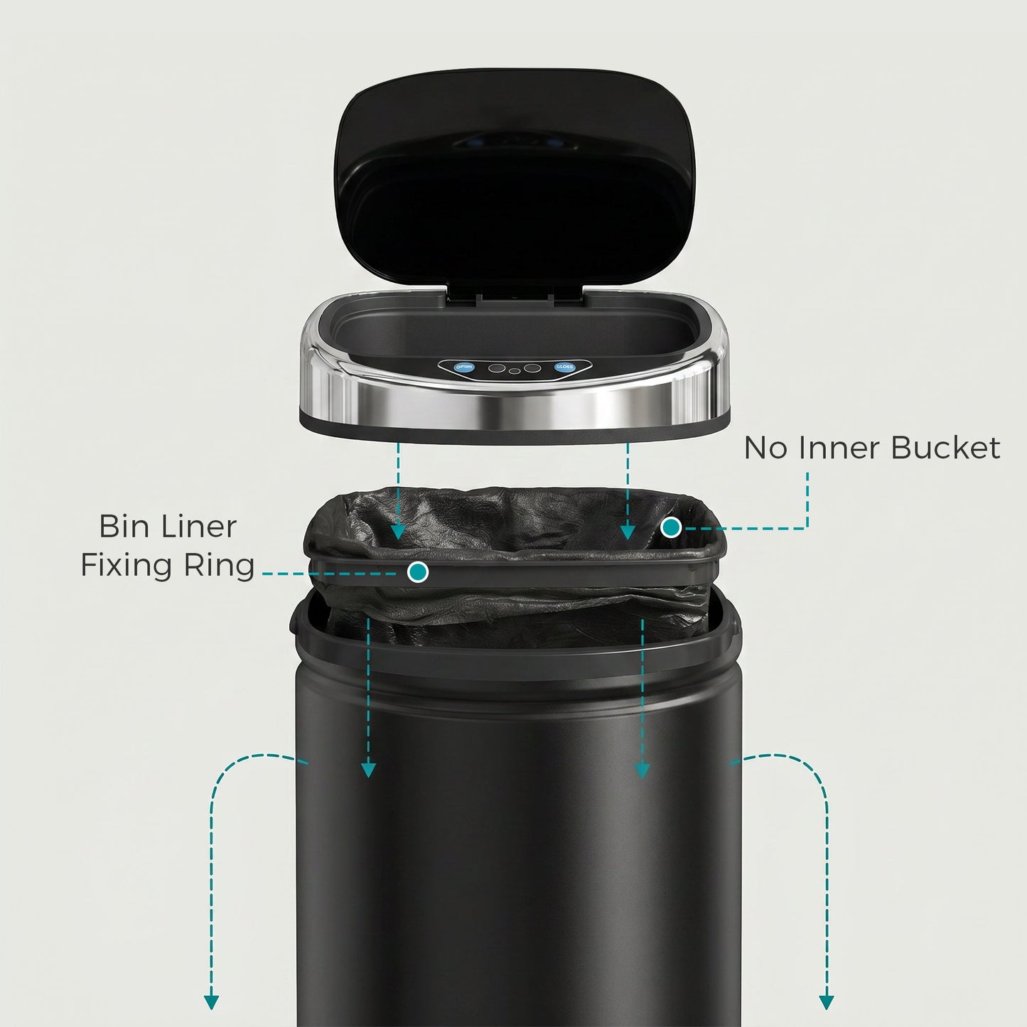 HOMCOM 42L Automatic Motion Sensor Rubbish Bin with Fingerprint Resistant, Stainless Steel, Black