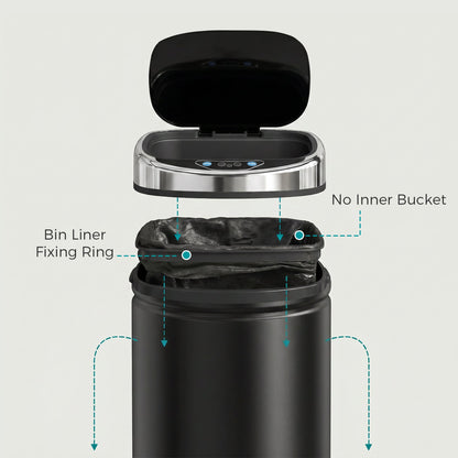 HOMCOM 42L Automatic Motion Sensor Rubbish Bin with Fingerprint Resistant, Stainless Steel, Black