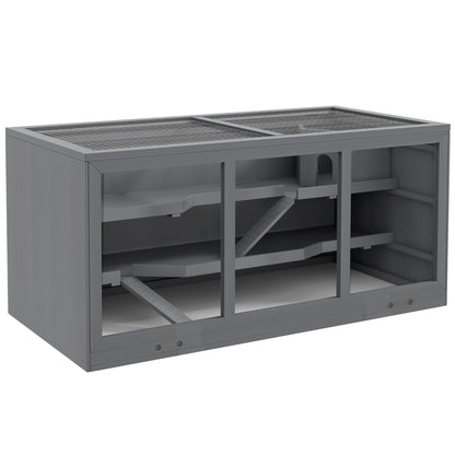 PawHut Wooden Hamster Cage, Small Animals Hutch with Tray, Openable Top, Exercise Play House Pen, 115L x 57W x 55Hcm, Grey