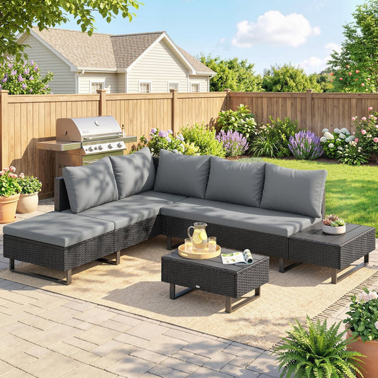 Outsunny 5 Seater Rattan Garden Furniture Set in Dark Grey