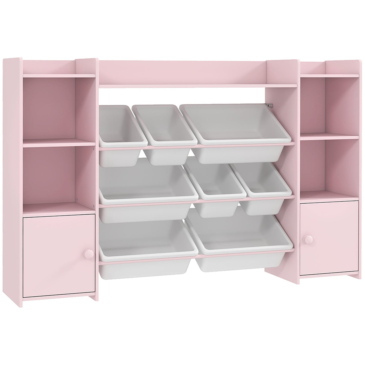 AIYAPLAY Kids Toy Organizers and Storage with 8 Removable Storage Bins and Bookshelf, Pink