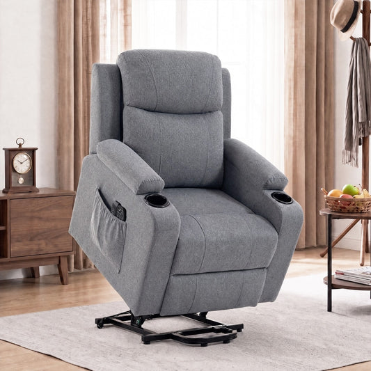 HOMCOM Riser Recliner Chair with Massage and Heat, Linen Electric Lift Armchair for Elderly with Spring Cushion, Dark Grey