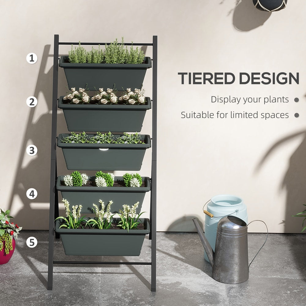 Outsunny 5-Tier Vertical Raised Garden Planter in Charcoal Grey