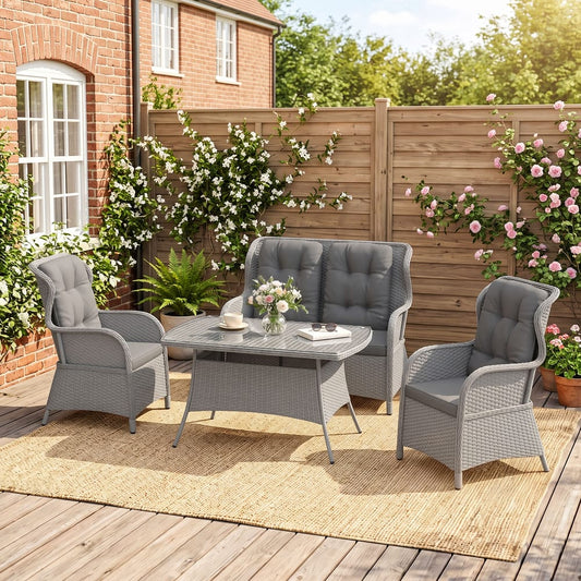 Outsunny Garden PE Rattan Dining Sofa Set in Light Grey