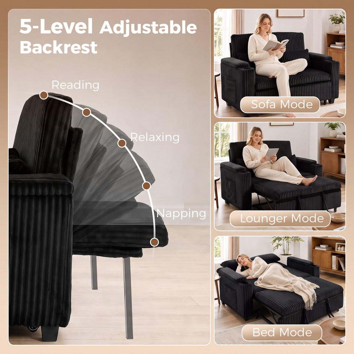 HOMCOM 2 Seater Sofa Bed in Black