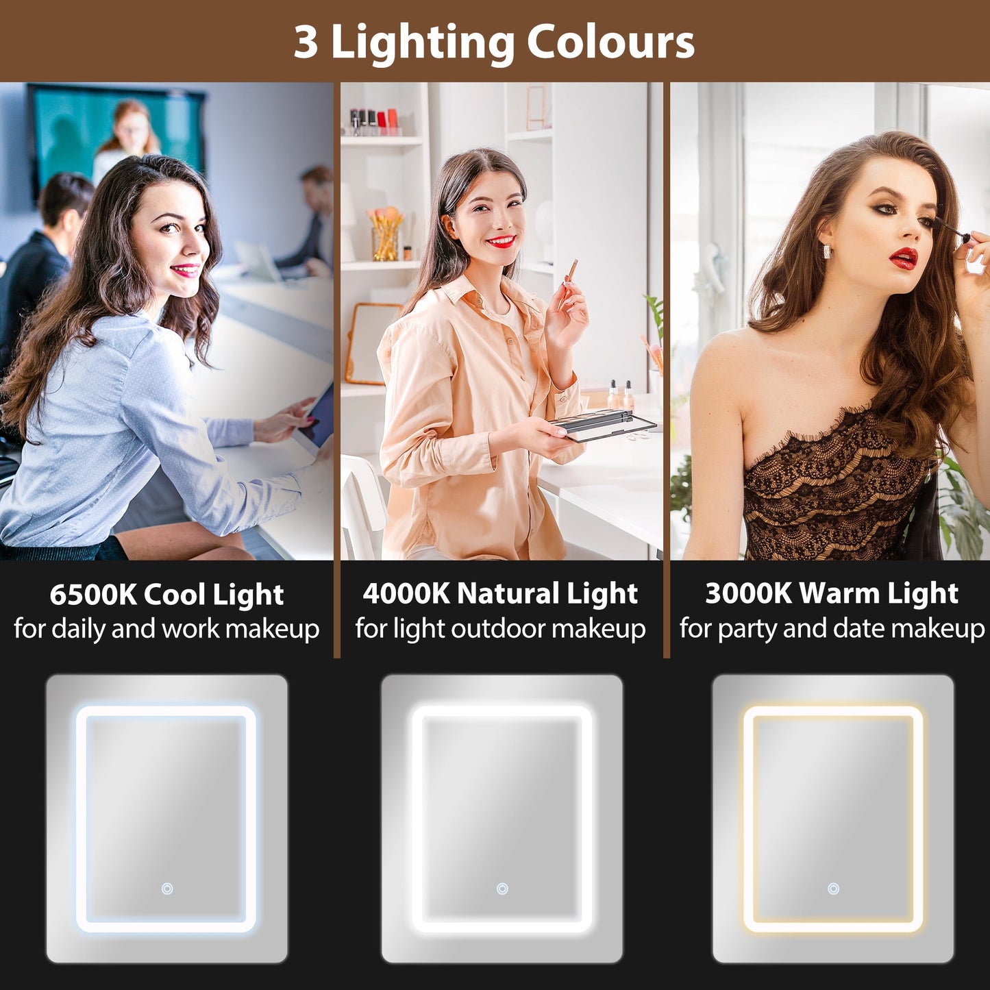 طاولة تزيين صغيرة من هوم كوم بمرآة وأضواء LED، طاولة مكياج مدمجة مع سطح قلاب، أرفف مفتوحة ودرج، لون أبيض