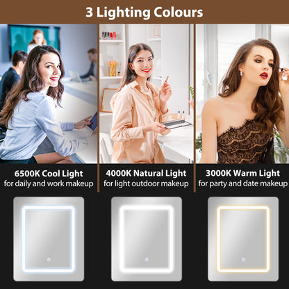 طاولة تزيين صغيرة من هوم كوم بمرآة وأضواء LED، طاولة مكياج مدمجة مع سطح قلاب، أرفف مفتوحة ودرج، لون أبيض