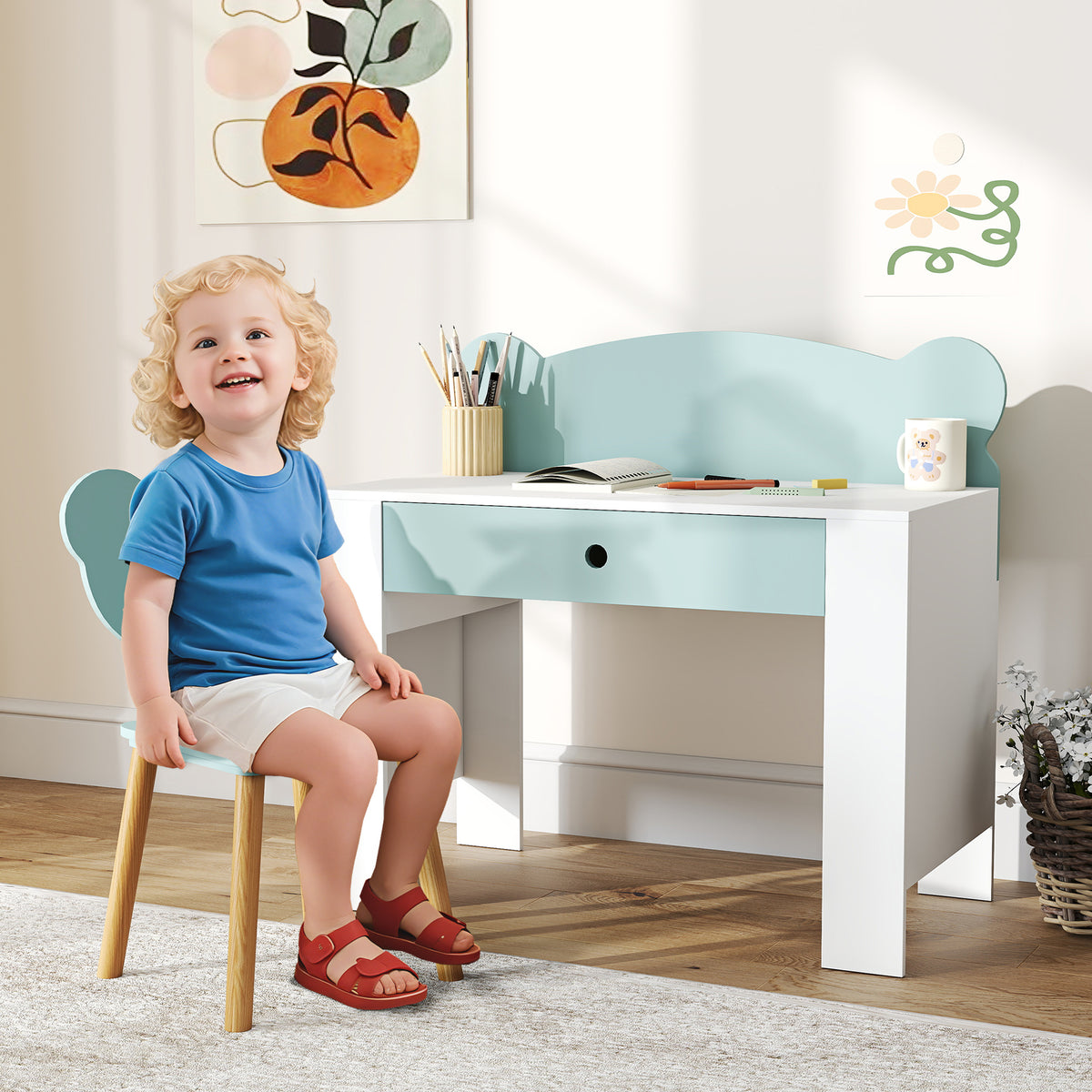AIYAPLAY Kids Desk and Chair Set in Green