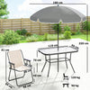 Outsunny 8 Piece Garden Dining Set with Umbrella Garden Furniture Set with 6 Folding Chairs, Tempered Glass Table for Patio Cream