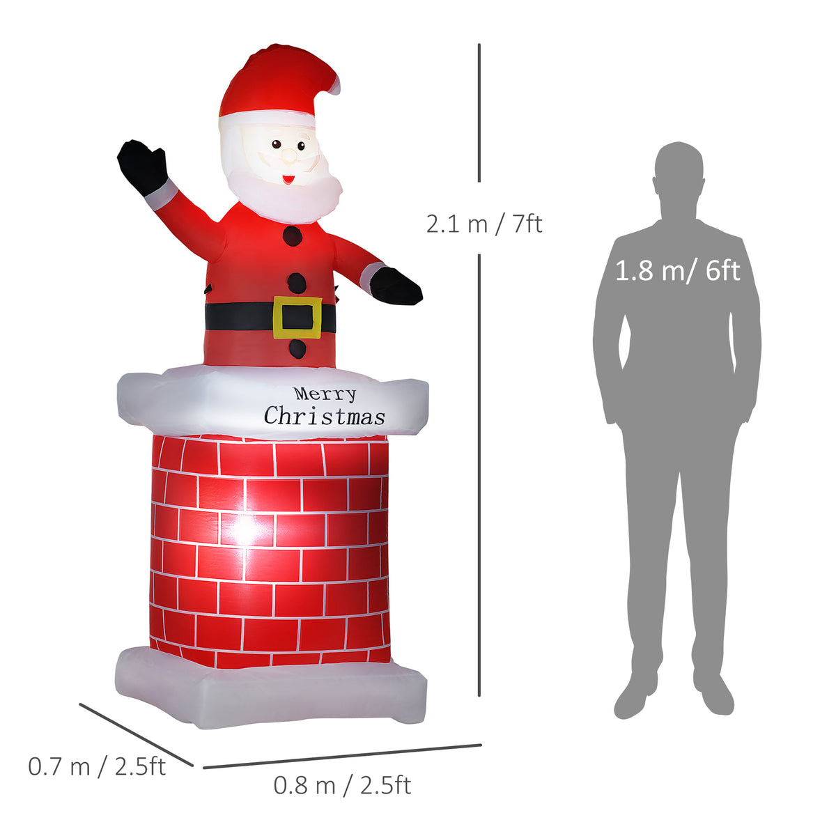 HOMCOM 7ft Christmas Inflatable Santa Claus from Chimney in Red
